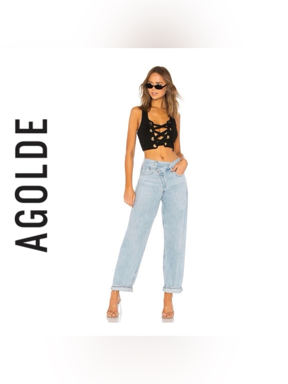 Agolde Criss Cross Jean Washed Light Blue Relaxed Jeans Size 30